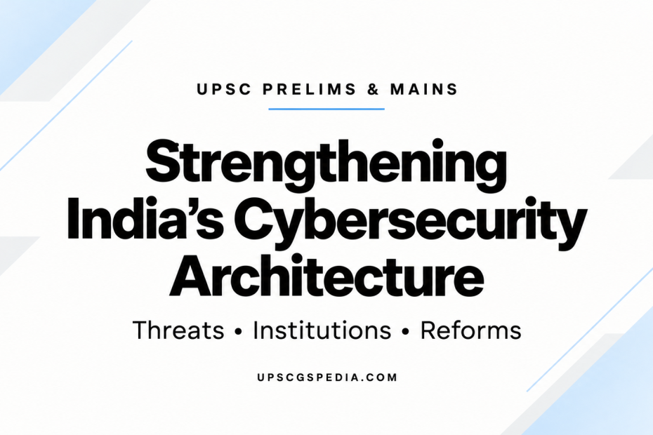 Strengthening India’s Cybersecurity Architecture — threats, institutions and reforms for UPSC Prelims and Mains.
